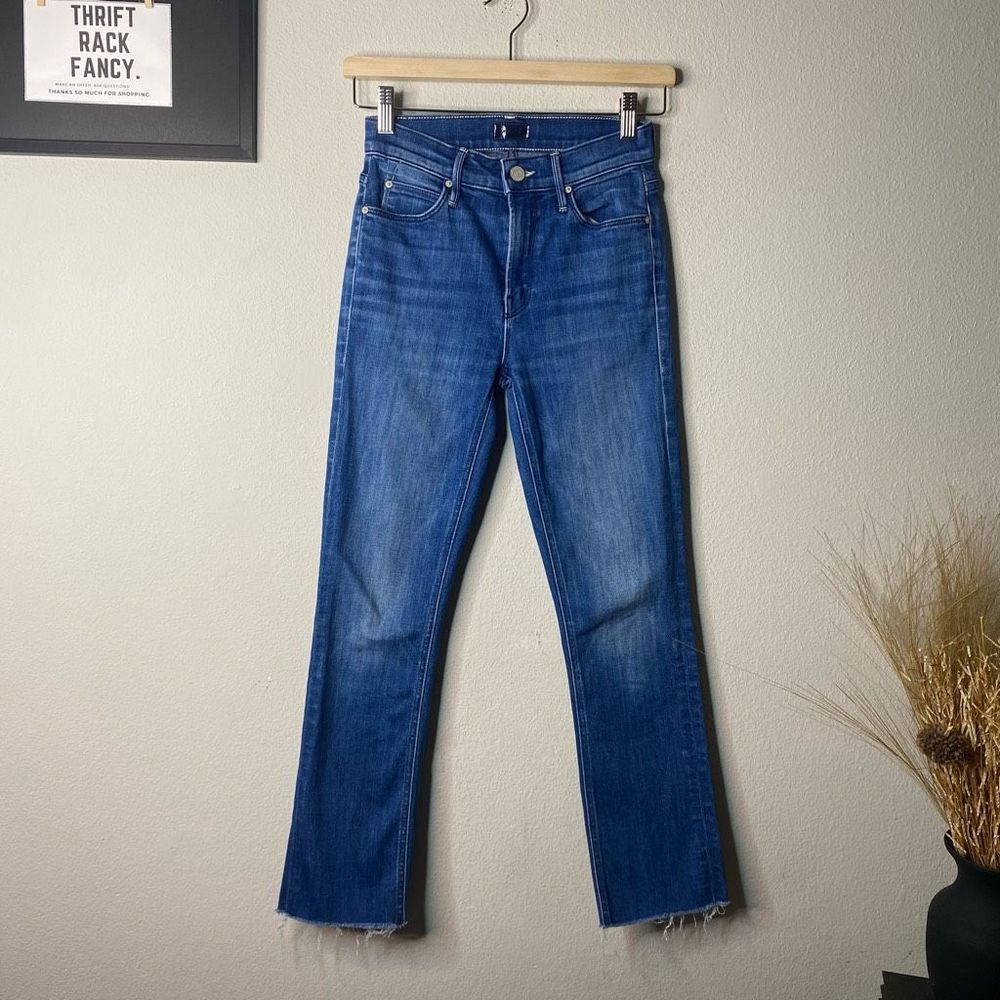 MOTHER Jeans The Dazzler Mid Rise Crop Fray Hem Blue Denim Size 24